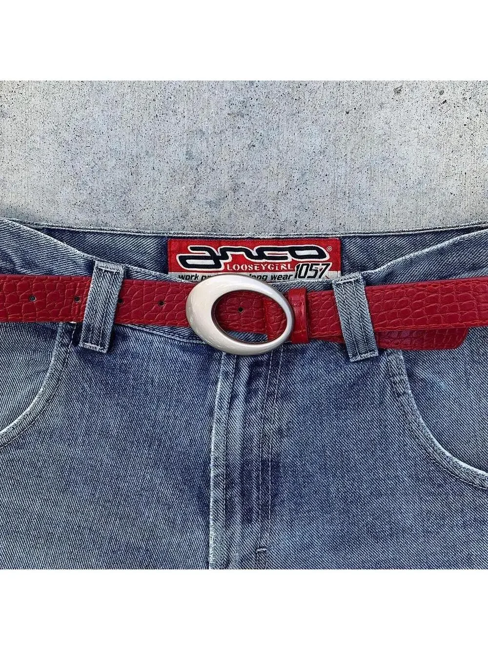 Y2k 2000s style Silver opal belt buckle with Red crocodile style leather. 39 inc